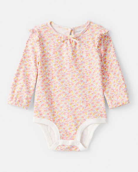 Baby Girl Floral Print Long-Sleeve Bodysuit - Pink