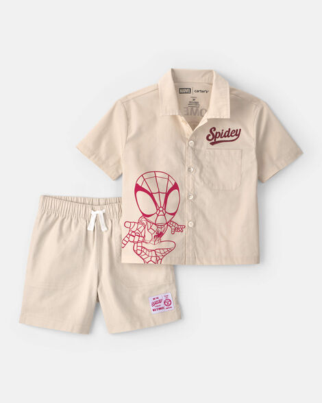 toddler boy 2-piece ©marvel spider-man top & short set - cream