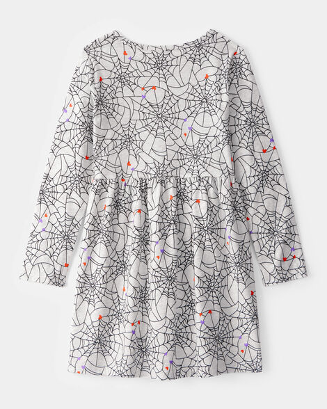 Product image 2 of Girls Halloween Spiderwebs Long-Sleeve Dress - Black/White