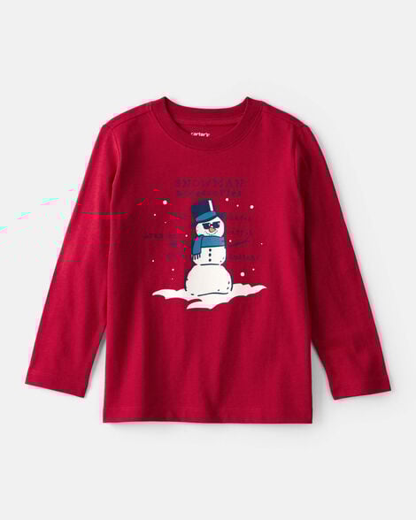 toddler boy snowman long-sleeve graphic tee - red