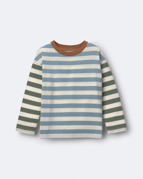 Image of Toddler Long-Sleeve Relaxed Tee in Stripes - Blue/Olive