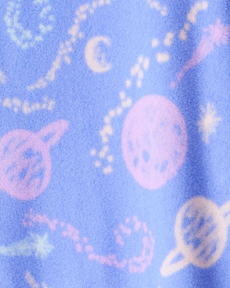 Girls Unicorn Print Loose Fit Long-Sleeve Zip-Up 1-Piece Pajamas - Purple