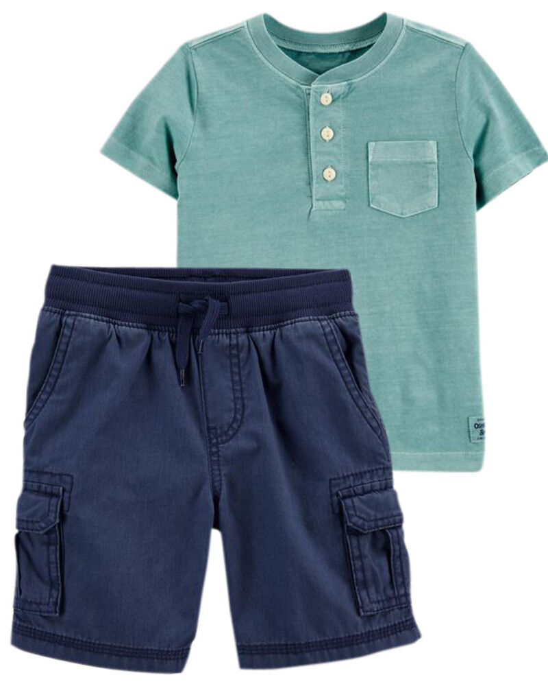 Sun-Washed Pocket Henley & Cargo Shorts Set