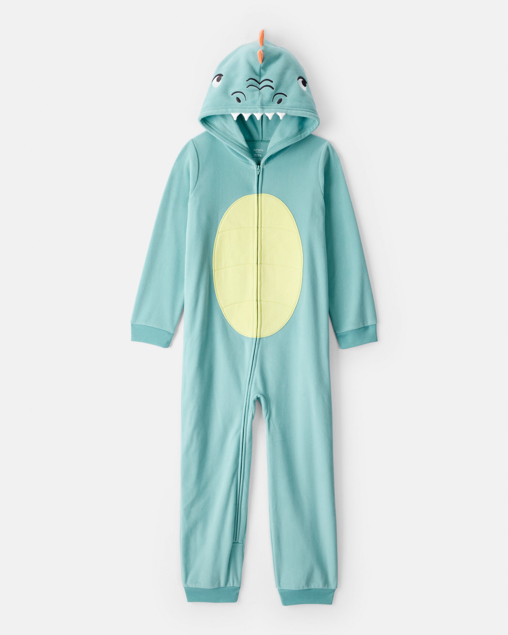 Boys Dinosaur Fleece Hooded Long-Sleeve Zip-Up 1-Piece Pajamas - Blue