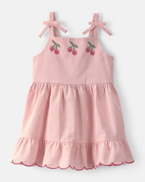 toddler girl cherry sleeveless dress - pink