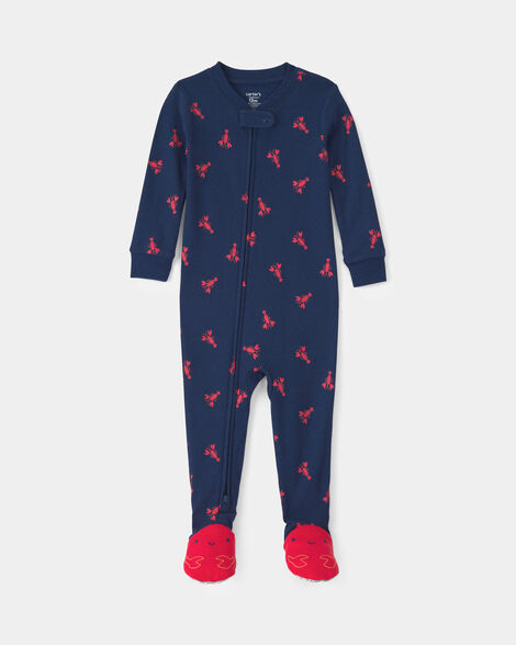 toddler boy lobster 100% cotton snug fit 1-piece pajama - blue
