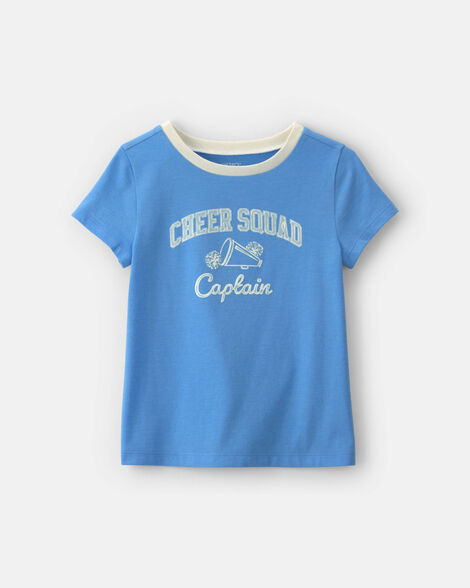 girls 'cheer squad captain' graphic tee - blue
