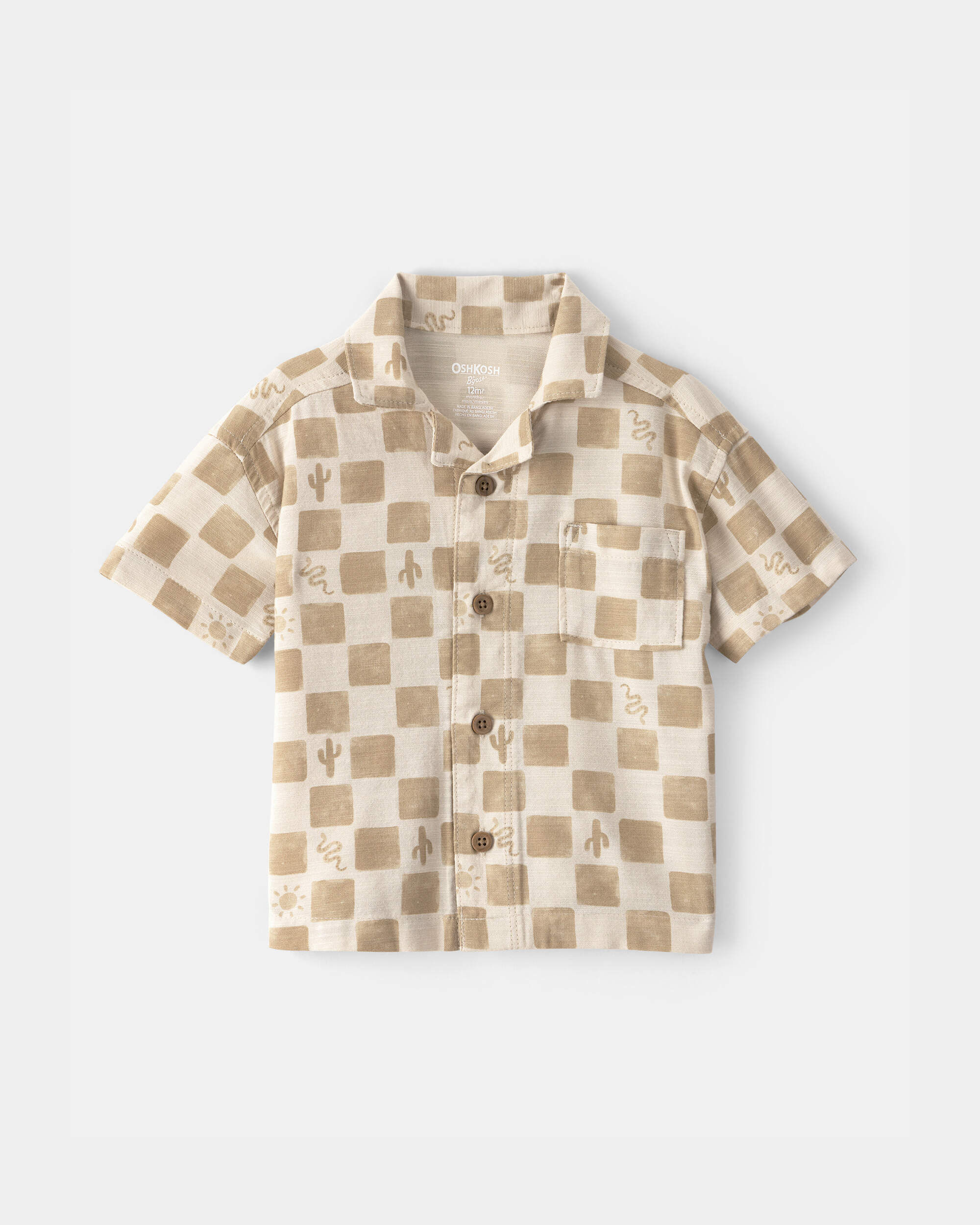 OshKosh Bgosh Baby Boys Boy Cactus Checkered Short-Sleeve Button-Down Shirt - Beige 12M Beige 18$