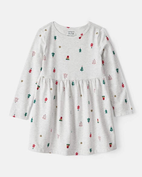 toddler girl christmas tree print long-sleeve dress
