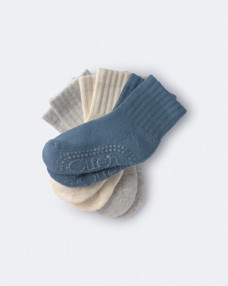 Toddler 3-Pack No-Slip Ankle Socks - Blue/Grey/Cream