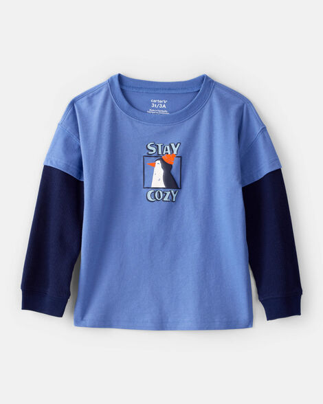 toddler boy penguin graphic tee - blue