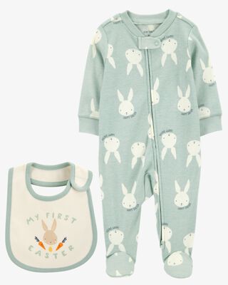 Product image 1 of Baby 2-Piece My First Easter Teething Bib & Sleep & Play Pajamas Set
