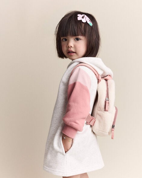 Toddler Girl Colorblock Long-Sleeve Hooded Sweatshirt Dress - Light Heather Grey