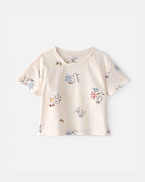 baby girl easter bunny floral relaxed top - cream