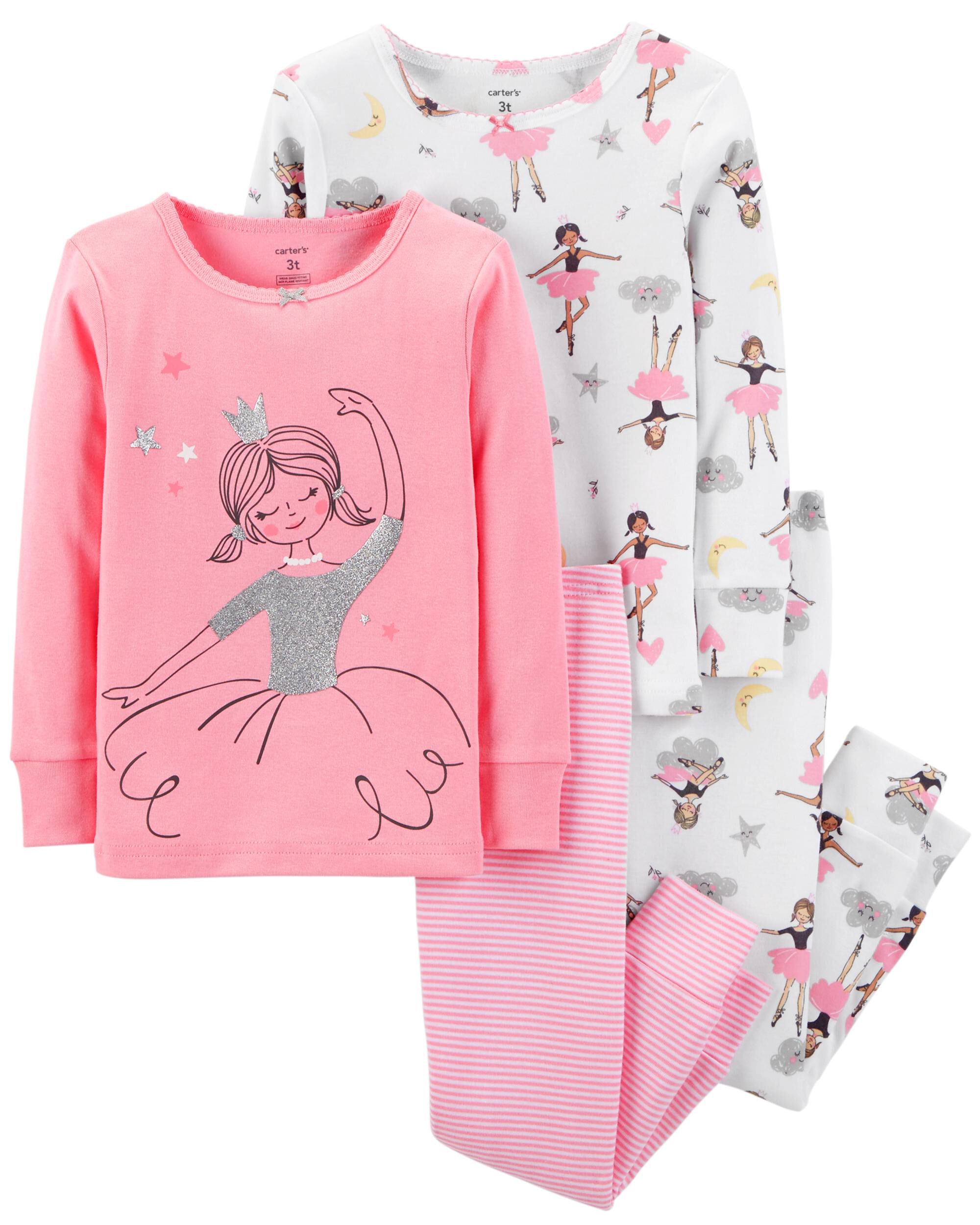 4-Piece Ballerina Snug Fit Cotton PJs 