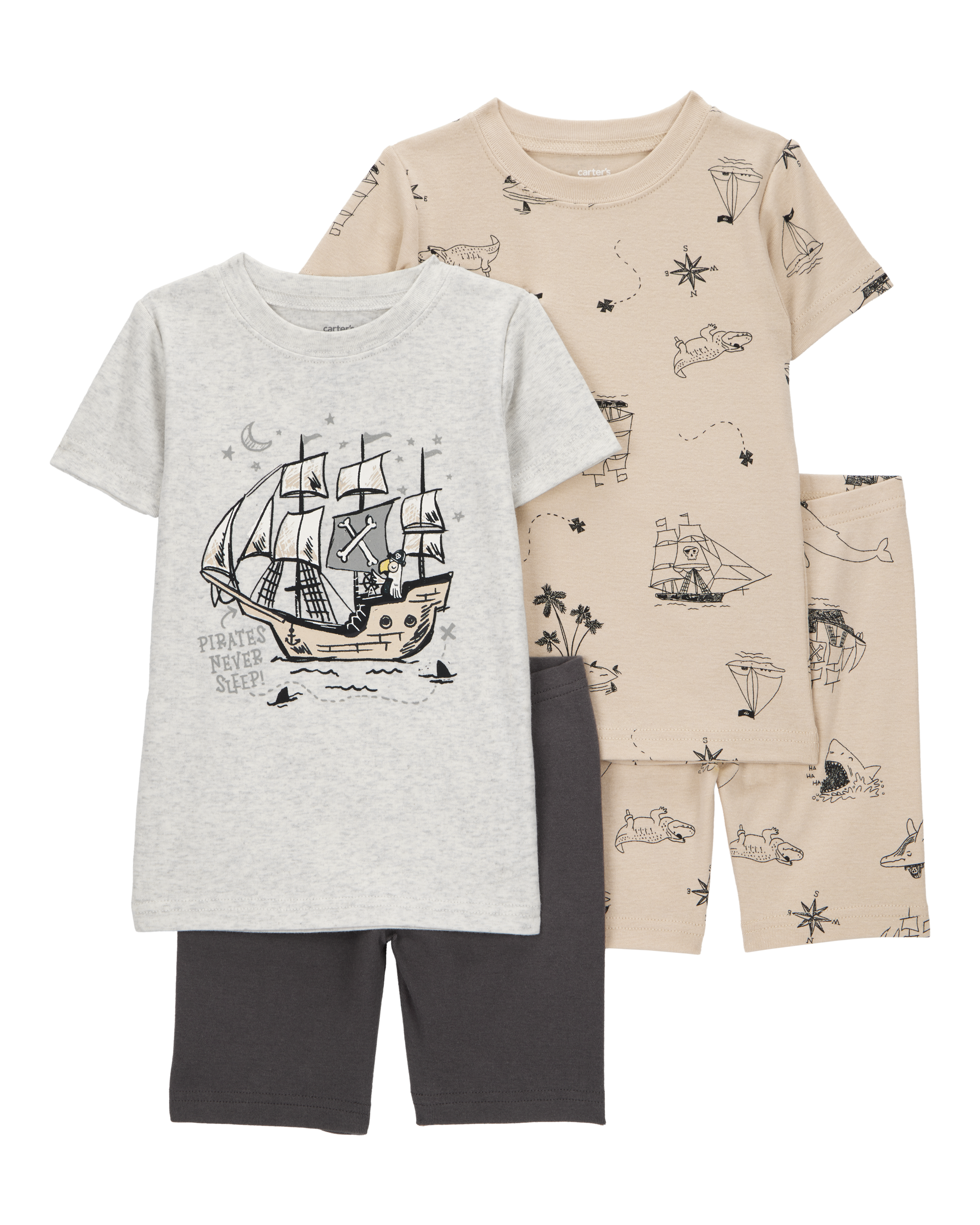Baby Pirate Print Snug Fit Cotton 4-Piece Pajamas