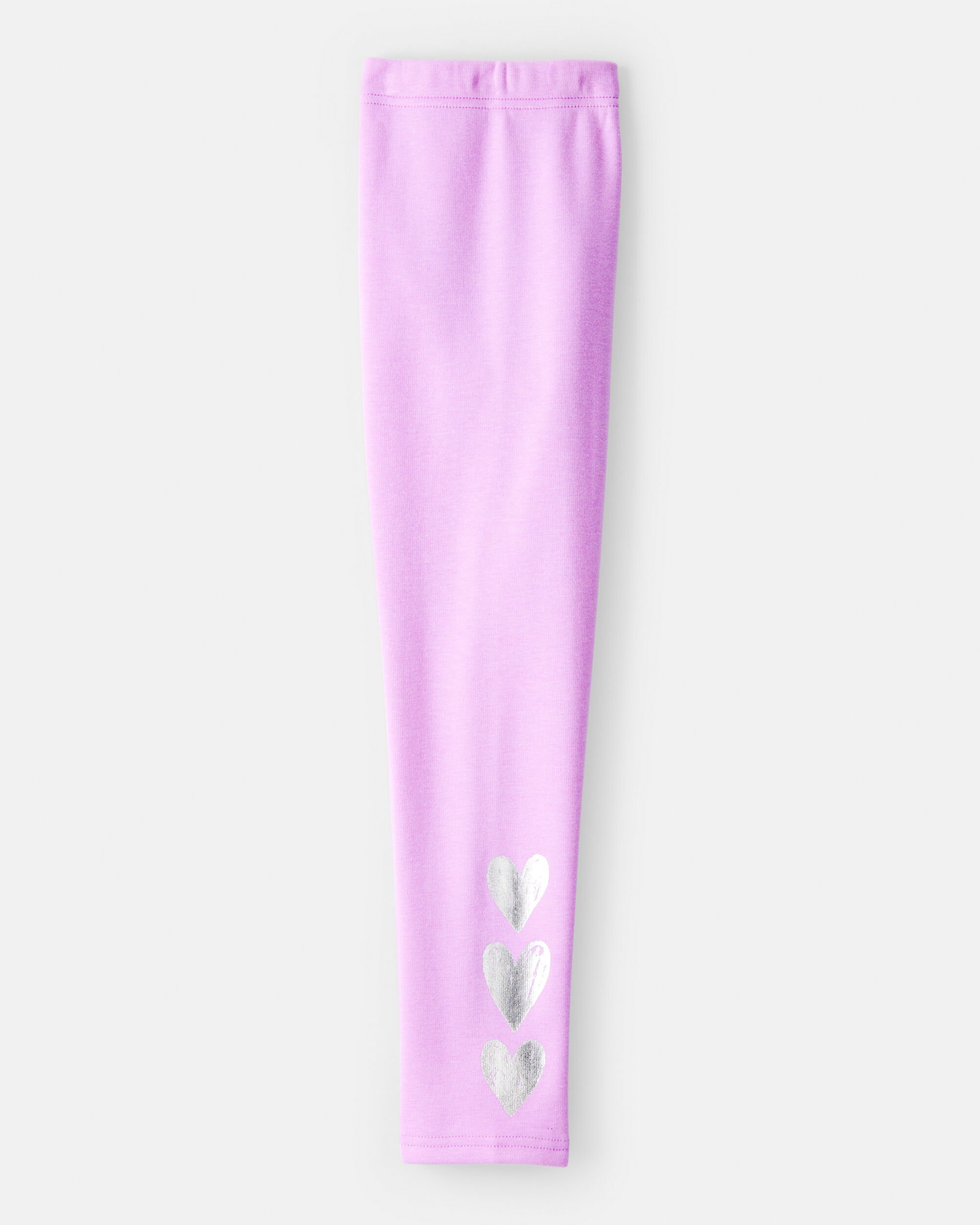 Girls Metallic Heart Pull-On Stretch Cozy Leggings - Purple