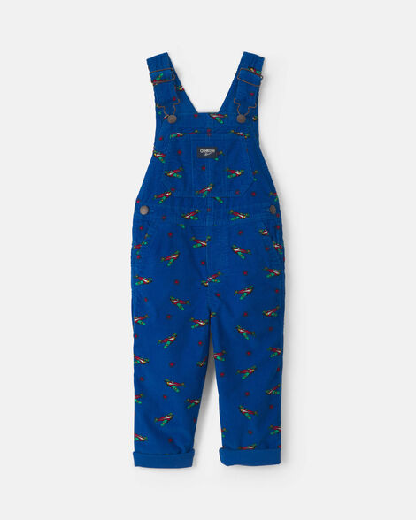 Toddler Boy Airplane Corduroy Overalls - Blue