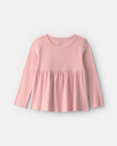 toddler girl long-sleeve rib peplum top - pink