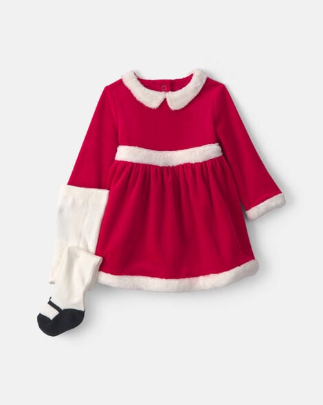 baby girl 2-piece christmas long-sleeve dress set - red