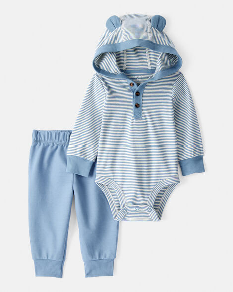 baby boy 2-piece bear cotton long-sleeve bodysuit & pant set - blue
