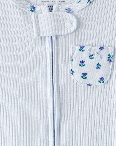 Product image 4 of Baby Floral 2-Way Zip Ribbed Sleep & Play Pajamas