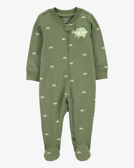  Product image 1 of Baby Turtle Print 2-Way Zip Cotton Sleep & Play Pajamas - Green