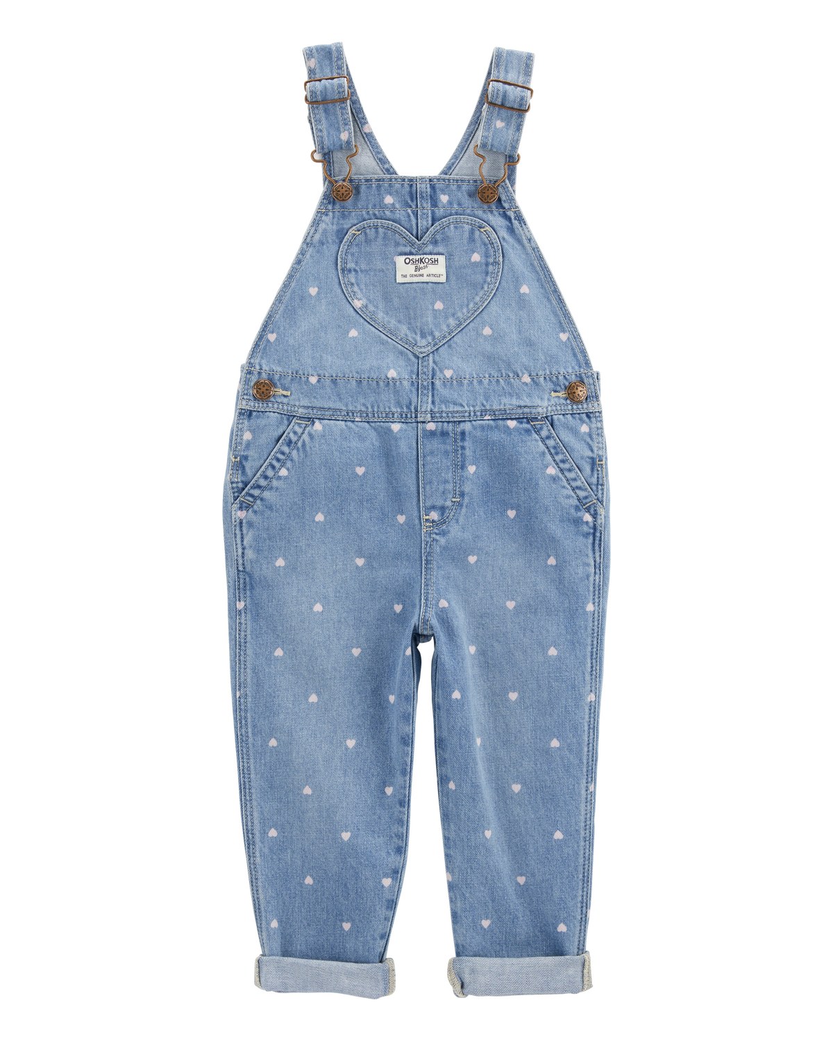 【blurhms 】U.S COTTON DENIM OVERALLS Toddler Heart-Print Knit Denim Overalls - Blue - OshKosh
