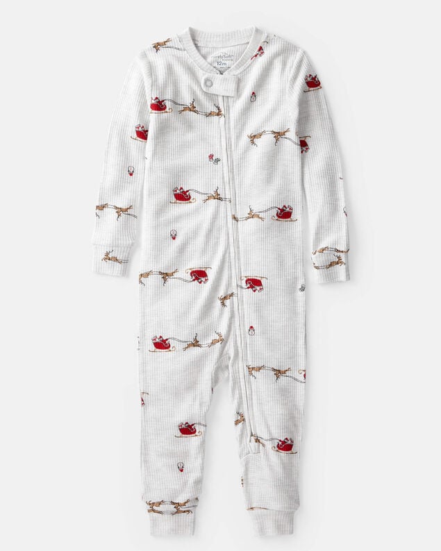 Baby Girl Peppermint Print DreamPlush Long-Sleeve Snug Fit 1-Piece Pajamas - Pink