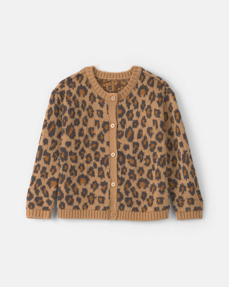 toddler girl leopard cardigan sweater - brown