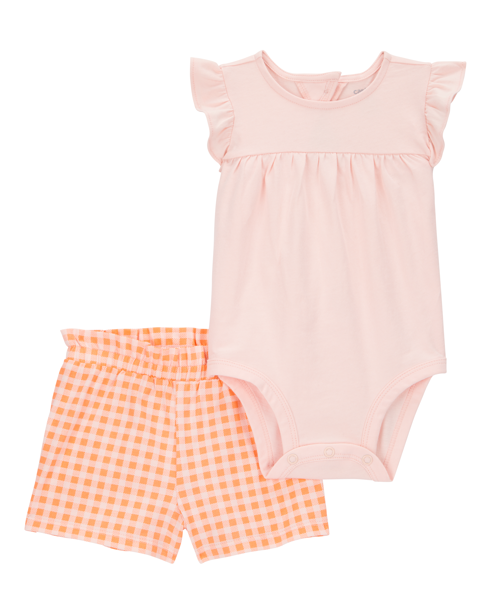 Baby Girl 2-Piece Gingham Bodysuit & Short Set - Orange