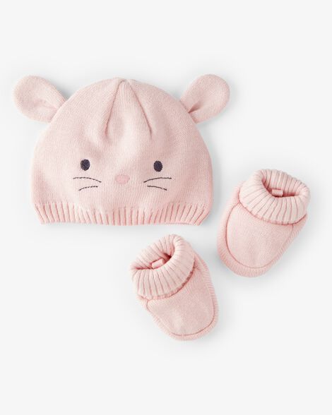  Product image 1 of Baby 2-Pack Bunny Crochet Booties and Hat - Pink