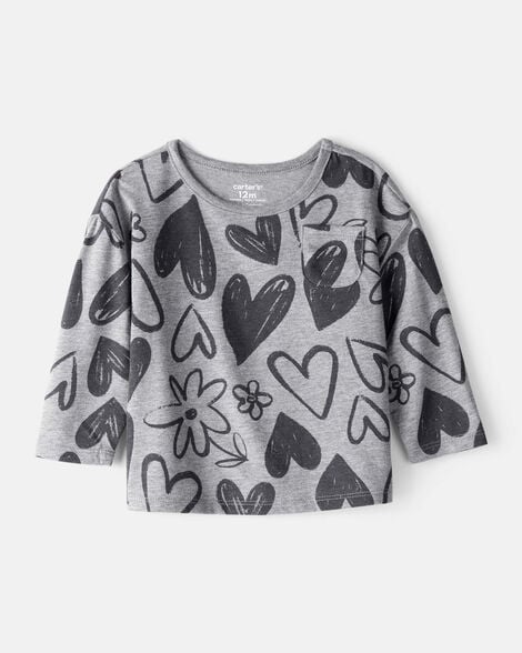 baby girl heart print long-sleeve top - grey