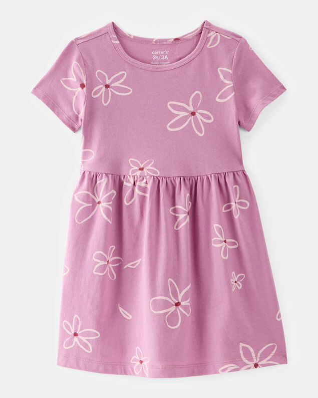 Product image 1 of Toddler Girl Flower Print Short-Sleeve Knit Dress - Pink