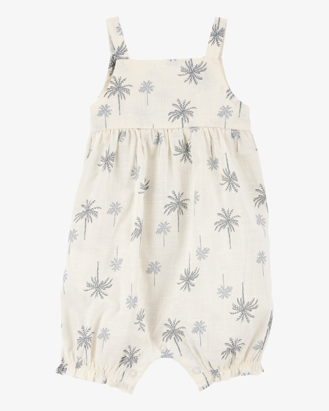 baby girl palm tree cotton romper - ivory