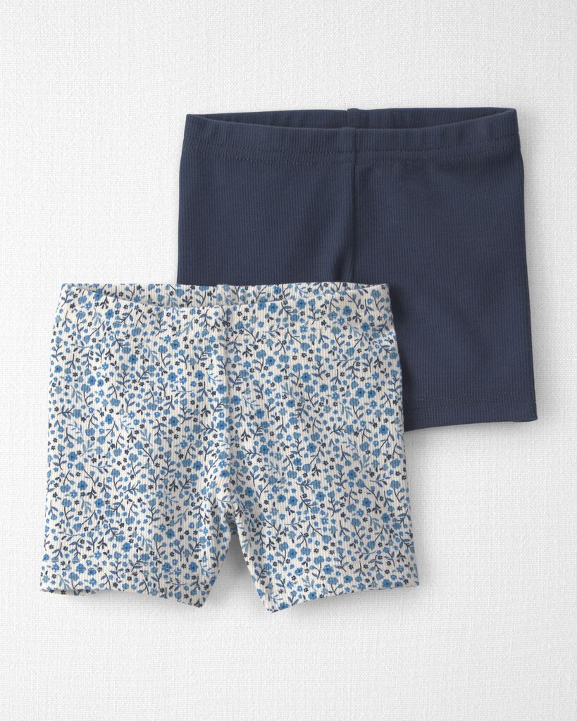Little Planet Baby Girl 2Pack Organic Cotton Ribbed Pedal Shorts 12M Meadow Bloom Merchant Navy