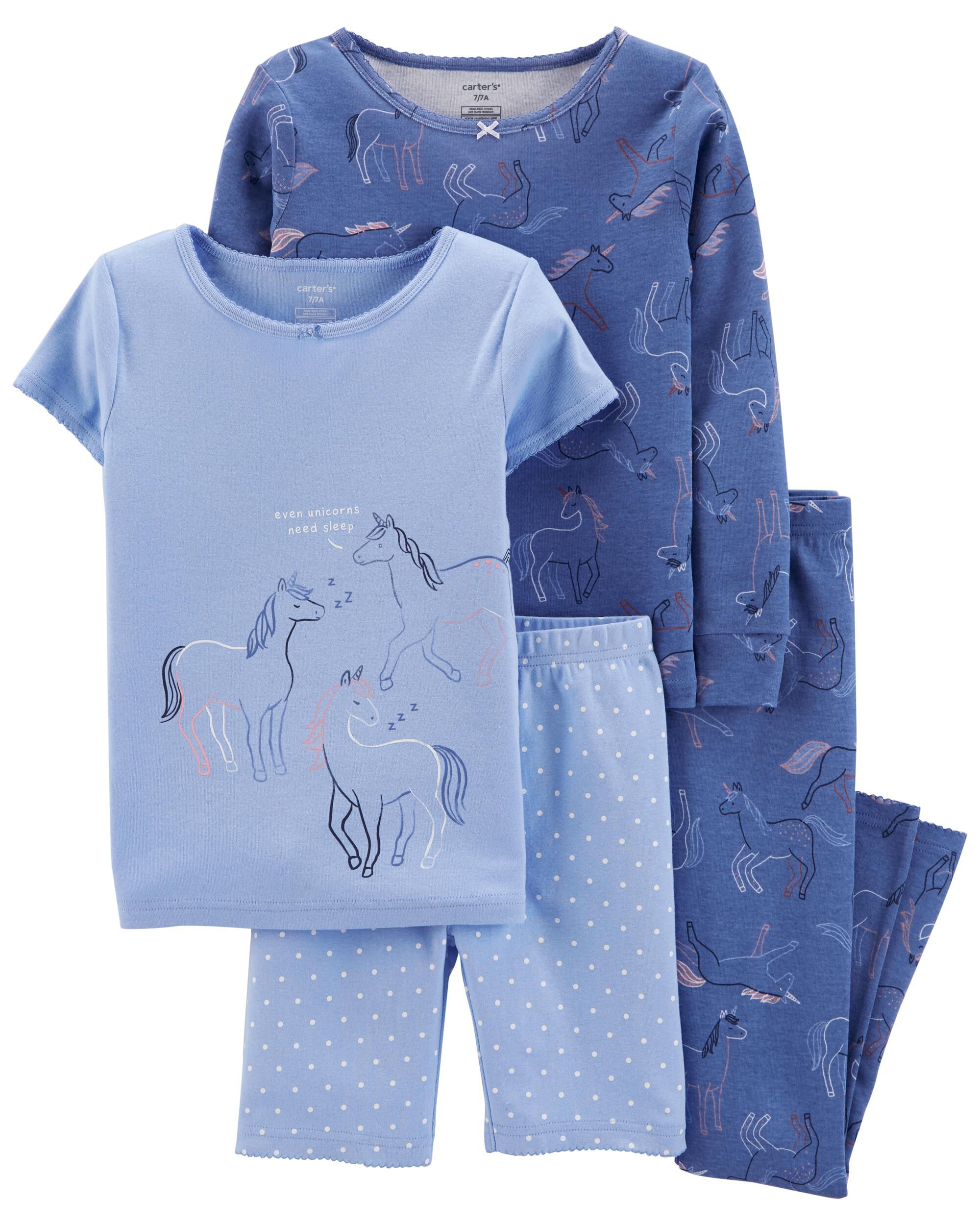4-Piece Unicorn 100% Snug Fit Cotton PJs