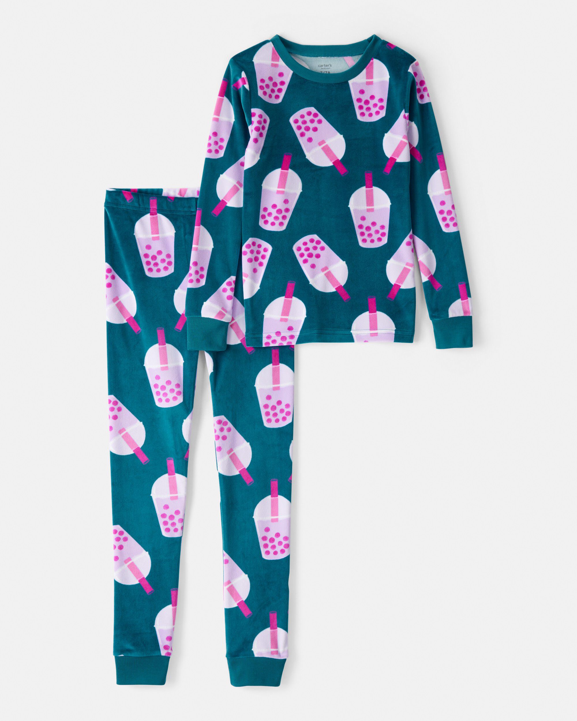 Carters girls boba tea dreamplush snug fit 2-piece pajamas 5 Teal 7$