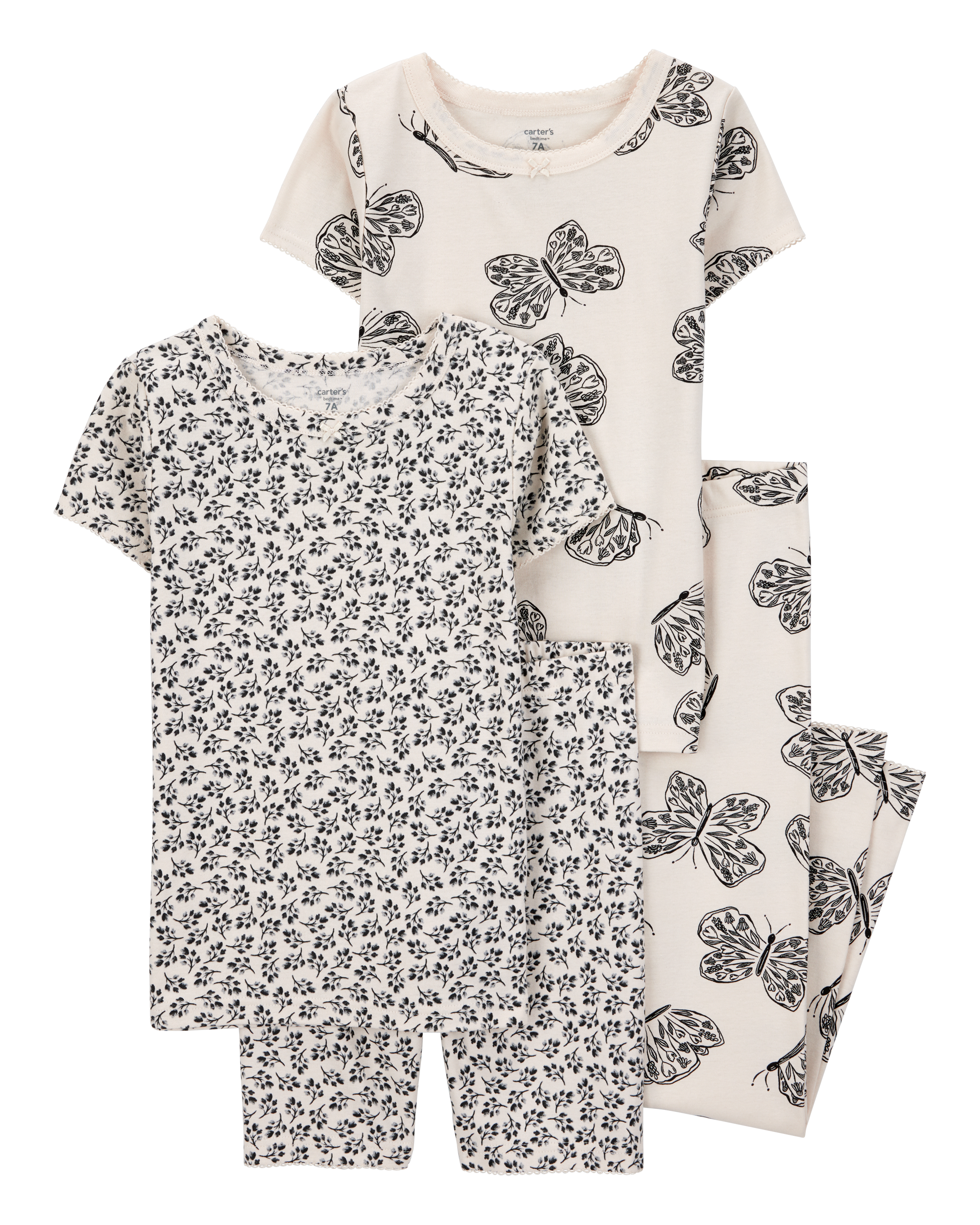 Kid 4-Piece Butterfly 100% Snug Fit Cotton Pajamas - Black/White