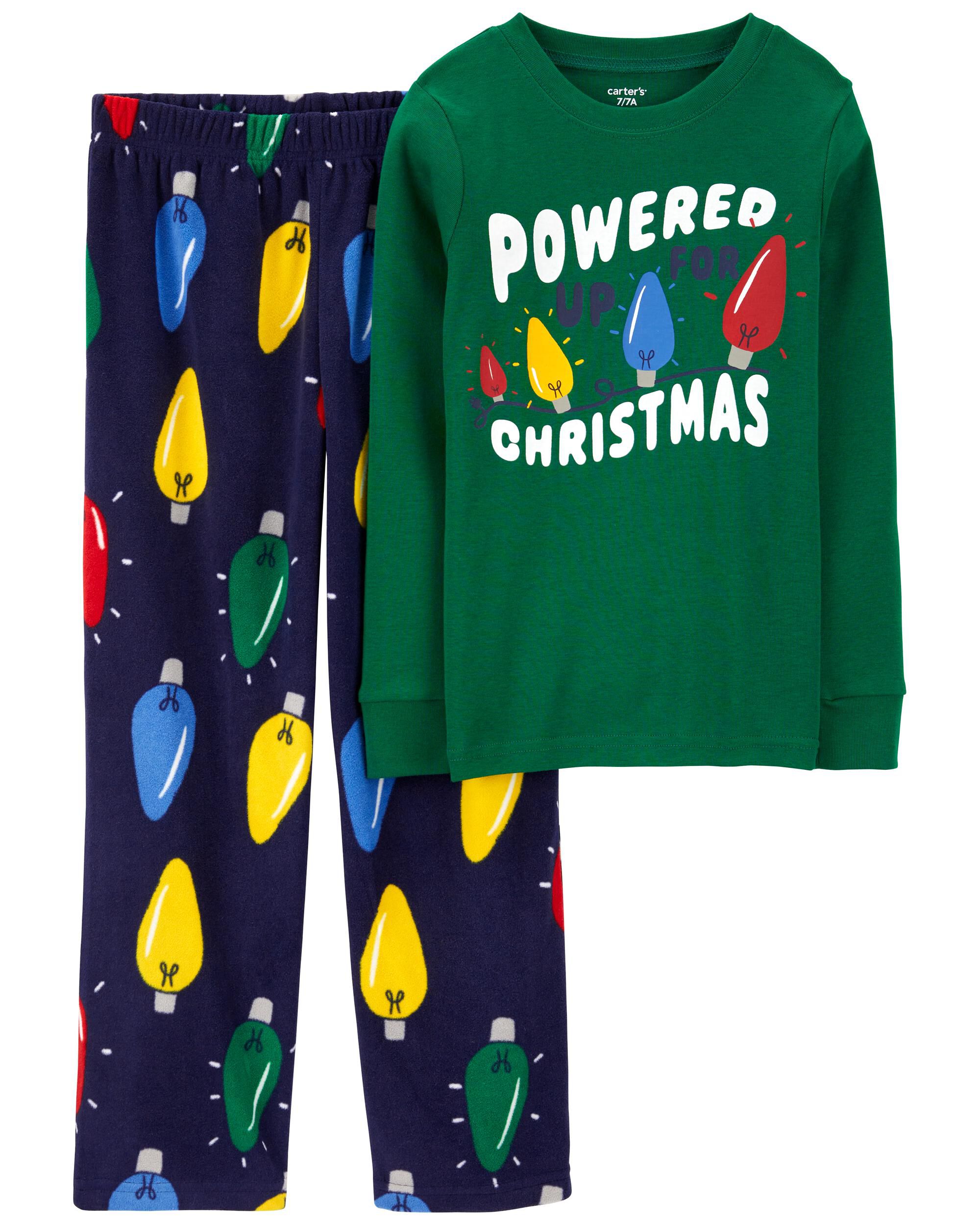 Kid 2 Piece Christmas Lights Cotton Velboa Pajamas