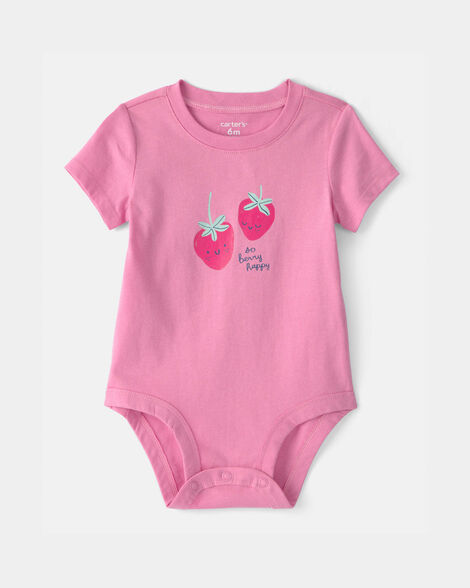baby girl 'so berry happy' strawberry graphic bodysuit - pink