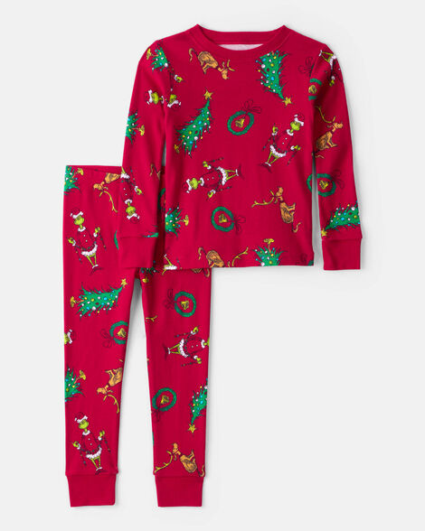 toddler dr. seuss™ the grinch print 100% cotton long-sleeve snug fit 2-piece pajamas - red
