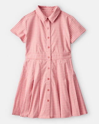 Product image 1 of Kid Plaid Button-Down Short-Sleeve Shirt Dress - Pink
