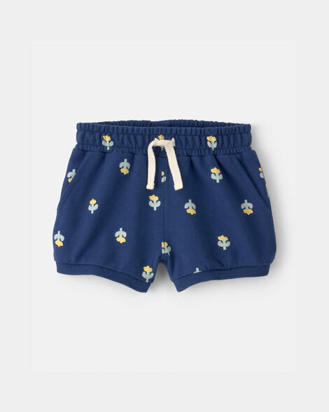 baby girl floral french terry shorts - navy blue