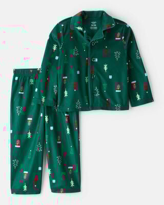 Toddler Christmas Tree Print 100% Cotton Long-Sleeve Snug Fit 2-Piece Pajamas - Green