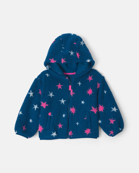 star teddy fleece zip-up hoodie - blue
