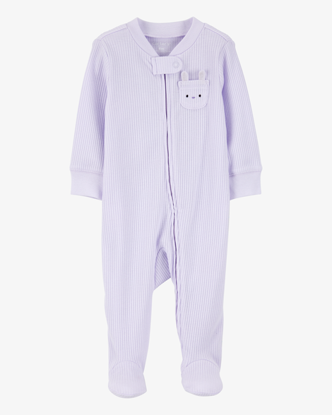 baby bunny 2-way zip ribbed sleep & play pajamas - purple