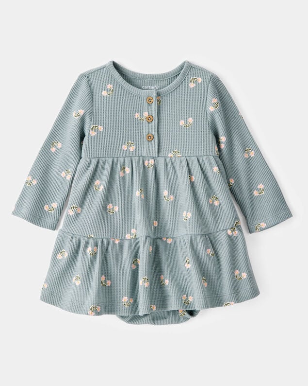 Product image 1 of Baby Floral Waffle Knit Bodysuit Dress - Green