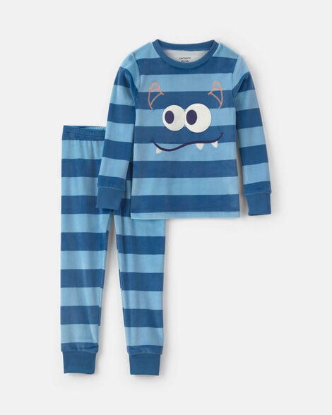 toddler boy 2-piece monster striped dreamplush snug fit pajama set - blue