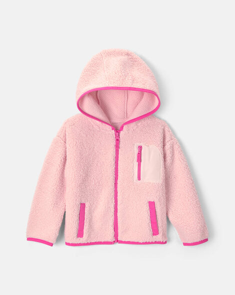 toddler girl teddy fleece zip-up hoodie - pink